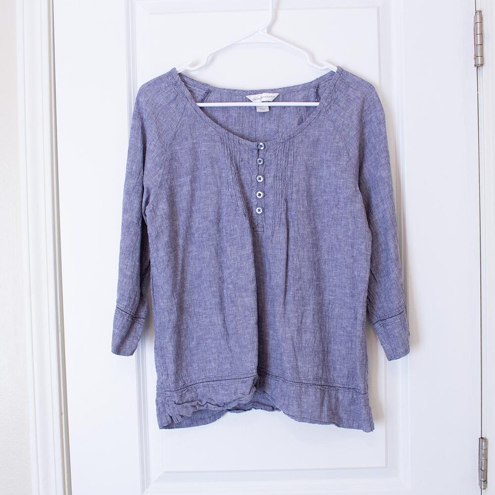 Boho VTG Linen Shirt Rugged Stitch Oversized Top C&B Lagenlook S | Soft Summer
